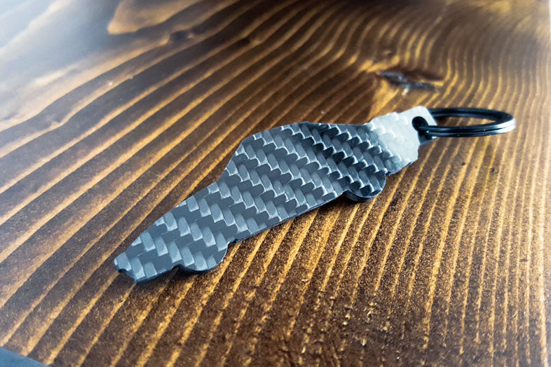 A 911 930 Slantnose carbon fiber keychain, rear view