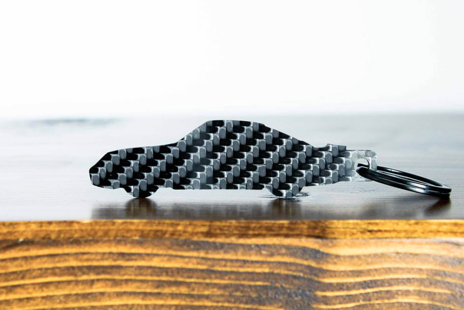 A 959 carbon fiber keychain, rear view