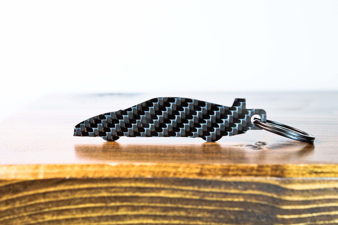 An F40 carbon fiber keychain, rear view