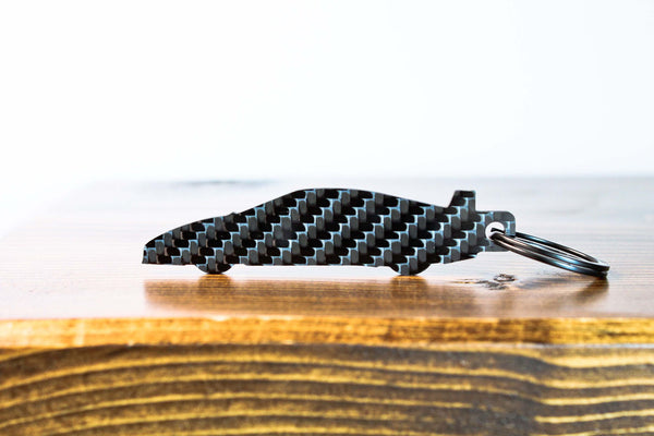 An F40 carbon fiber keychain, rear view