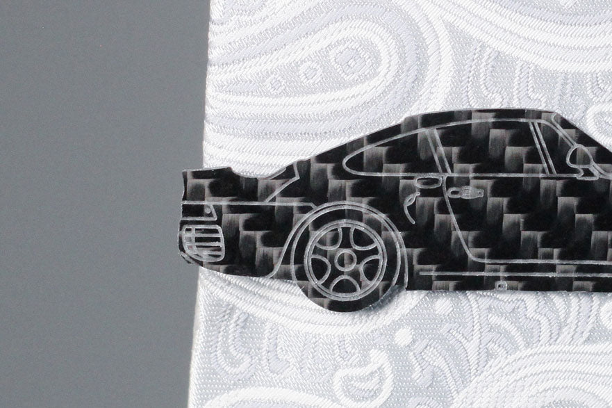 A 959 carbon fiber tie clip, rear close up