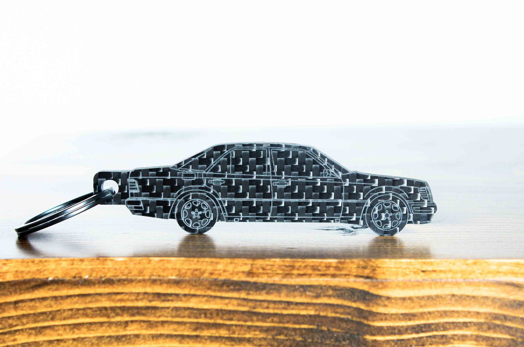 A W124 500E carbon fiber keychain, front view